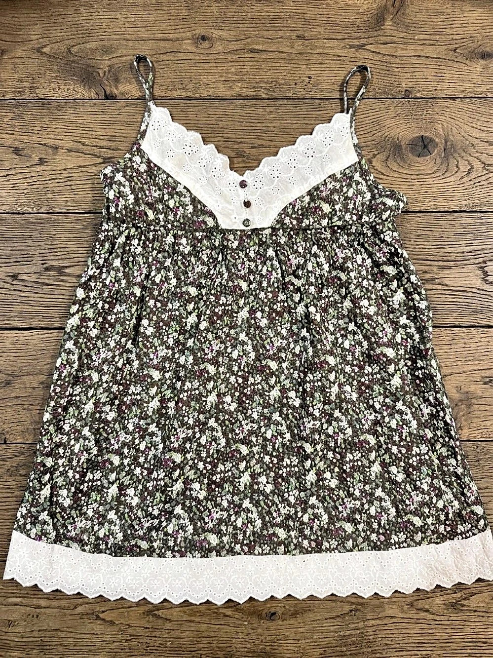 Angie Floral Lace Trim Camisole in Brown & White Like New